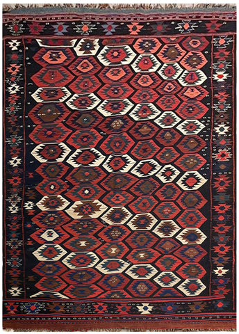 25410- Kelim Antique/Circa-1940/Hand-Woven/Flat Weaved/Handmade Persian /Carpet Tribal/Nomadic Authentic/Size: 9'10" x 5'4"/300cm x 163cm