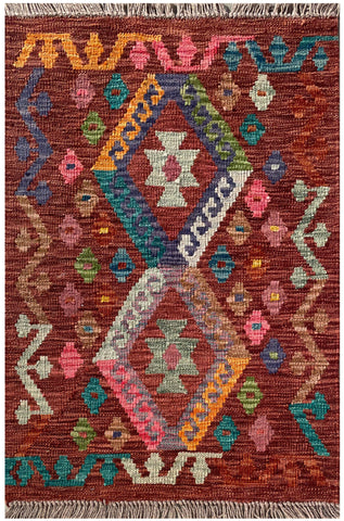 25351- Kelim Hand-Woven/Flat Weaved/Handmade Afghan Rug/Carpet Tribal/Nomadic Authentic/Size: 2'11" x 2'0"/89cm x 61cm
