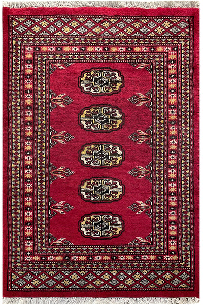 25067-Bokhara Hand-Knotted/Handmade Pakistani Rug/Carpet Tribal/Nomadic Authentic/ Size: 3'3" x 2'0"/99cm x 61cm