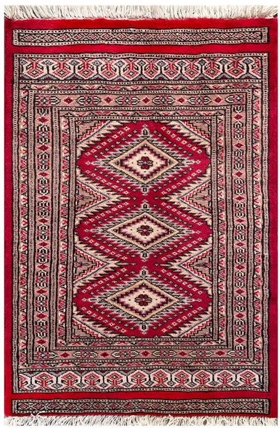 25075- Jaldar Hand-knotted/Handmade Pakistani Rug/Carpet Traditional Authentic/Size: 3'2" x 2'1"/97cm x 64cm