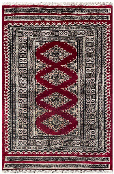 25076- Jaldar Hand-knotted/Handmade Pakistani Rug/Carpet Traditional Authentic/Size: 3'2" x 2'1"/97cm x 64cm