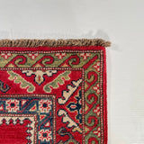 25215-Kazak Hand-Knotted/Handmade Afghan Rug/Carpet Tribal/Nomadic Authentic/ Size: 6’5” x 4’10”/96cm x 147cm