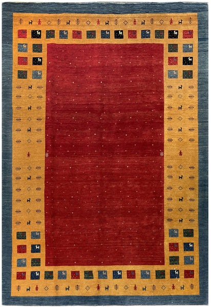 15083 - Lori Persian Hand-Knotted Authentic/Nomadic/Tribal Gabbeh/ Size: 9'1" x 6'3" / 277cm x 191cm
