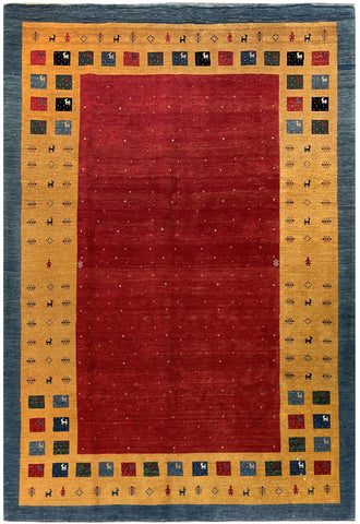 15083 - Lori Persian Hand-Knotted Authentic/Nomadic/Tribal Gabbeh/ Size: 9'1" x 6'3" / 277cm x 191cm