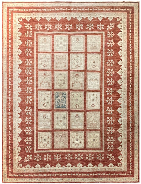 19111-Chobi Ziegler Hand-Knotted/Handmade Afghan Rug/Carpet Tribal/Nomadic Authentic/ Size: 9'3''x 6'11"/ 282cm x 211cm