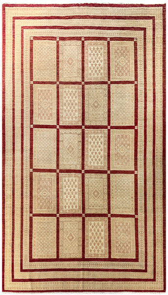 19112-Chobi Ziegler Hand-Knotted/Handmade Afghan Rug/Carpet Tribal/Nomadic Authentic/ Size: 9'5''x 6'8''/ 287cm x 211cm