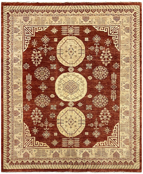 19235-Royal Chobi Ziegler Hand-Knotted/Handmade Afghan Rug/Carpet Tribal/Nomadic Authentic/ Size: 9'7''x 8'2''/ 292cm x 249cm