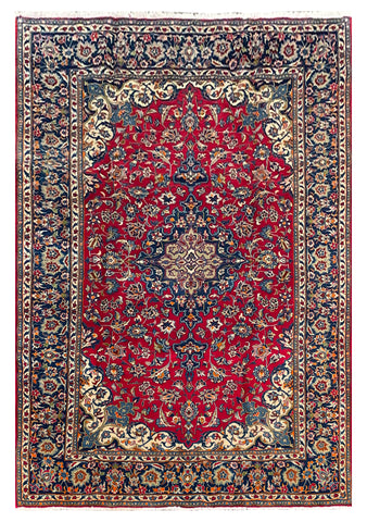 25755- Isfahan Persian Hand-Knotted Authentic/Traditional Carpet/wool pile/cotton base/Rug / Size: 9'6" x 6'6"/290cm x 198cm