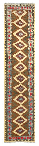 25956- Kelim Hand-Woven/Flat Weaved/Handmade Afghan /Carpet Tribal/Nomadic Authentic/Size: 12'9" x 2'9"