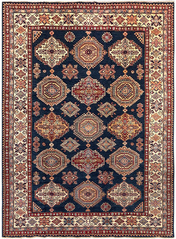 25845-Royal Kazak Hand-Knotted/Handmade Afghan Rug/Carpet Tribal/Nomadic Authentic/ Size: 9'5" x 6'9"/287cm x 206cm