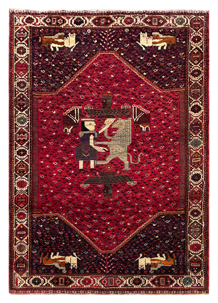 26082- Shiraz Hand-Knotted/Handmade Persian Rug/Carpet Tribal/Nomadic Authentic/ Size: 9'9" x 7'1"/297cm x 216cm