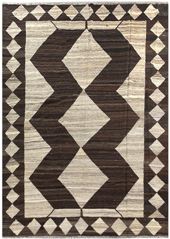 26001- Kelim Hand-Woven/Flat Weaved/Handmade Afghan /Carpet Tribal/Nomadic Authentic/Size: 9'9" x 6'9"/297cm x 206cm