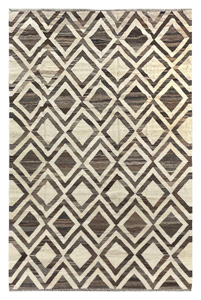 25980- Kelim Hand-Woven/Flat Weaved/Handmade Afghan /Carpet Tribal/Nomadic Authentic/Size: 10'0" x 6'7"/305cm x 201cm