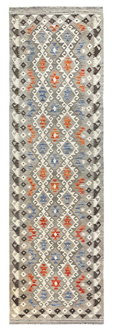 25979- Kelim Hand-Woven/Flat Weaved/Handmade Afghan /Carpet Tribal/Nomadic Authentic/Size: 9'5" x 2'9"