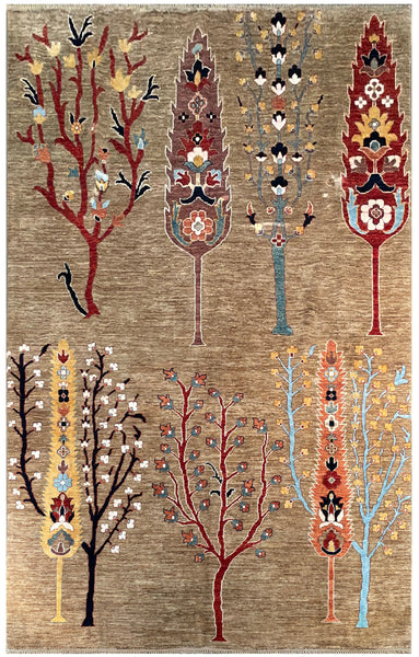 24928-Chobi Ziegler Hand-knotted/Handmade Afghan Rug/Carpet Traditional Authentic / Size: 9'9" x 6'10"/298cm x 208cm