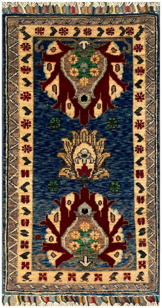24954-Chobi Ziegler Hand-knotted/Handmade Afghan Rug/Carpet Traditional Authentic / Size: 3'1" x 1'7"/94cm x 48cm