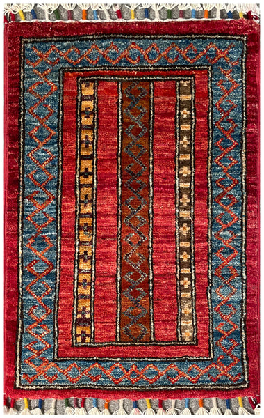 24943-Chobi Ziegler Hand-knotted/Handmade Afghan Rug/Carpet Traditional Authentic / Size: 2'0" x 1'3"/61cm x 38cm
