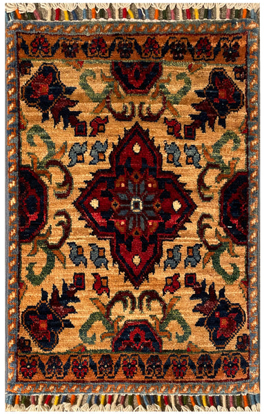 24936-Chobi Ziegler Hand-knotted/Handmade Afghan Rug/Carpet Traditional Authentic / Size: 2'0" x 1'5"/61cm x 43cm