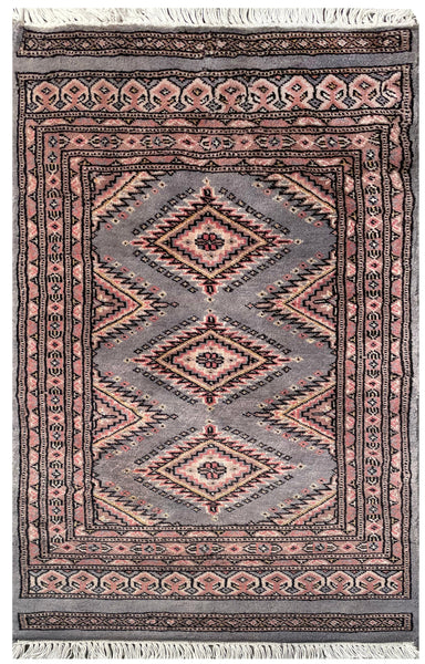 25097- Jaldar Hand-knotted/Handmade Pakistani Rug/Carpet Traditional Authentic/Size: 3'4" x 2'1"/102cm x 64cm