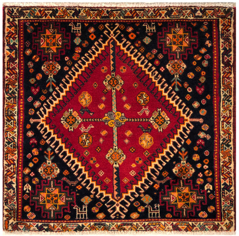23841-Ghashgai Hand-Knotted/Handmade Persian Rug/Carpet Tribal Nomadic/Authentic/Size: 2'2" x 2'2"