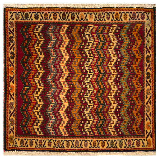 23842-Ghashgai Hand-Knotted/Handmade Persian Rug/Carpet /Tribal/ Nomadic/ Authentic/ Size: 2'1" x 2'1"