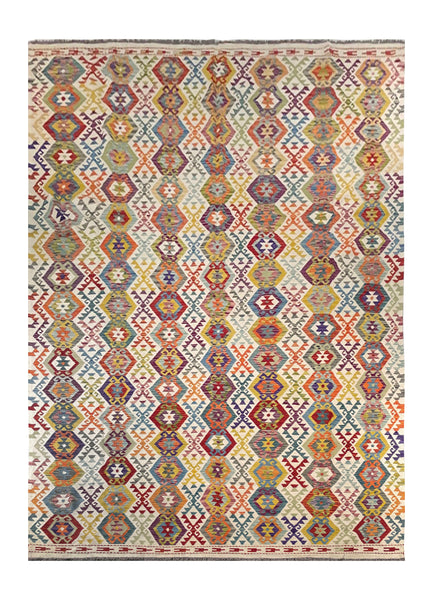 24026 - Kelim Hand-Woven/Flat-Weaved/Afghan Kelim/Carpet Modren/Nomadic Authentic/Size: 11'5" x 8'3"