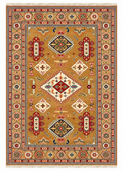 27918-Royal Kazak Hand-Knotted/Handmade Afghan Rug/Carpet Tribal/Nomadic Authentic/ Size: 9'7" x 6'4" / 292cm x 193cm/292m x 193cm