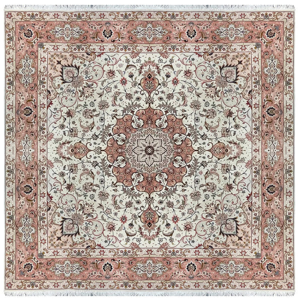 15050 - Tabriz Persian Hand-knotted Authentic/Traditional Carpet/Rug Silk-made/ Size: 8'2" x 8'2"/ 249cm x 249cm