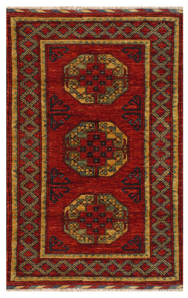 16068-Khal Mohammad Hand-Knotted/Handmade Afghan Rug/Carpet Traditional/Authentic/Size: 5'1" x 2'11"/ 155cm x 89cm