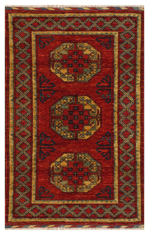 16068-Khal Mohammad Hand-Knotted/Handmade Afghan Rug/Carpet Traditional/Authentic/Size: 5'1" x 2'11"/ 155cm x 89cm