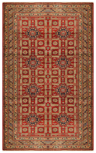 16077-Royal Kazak Hand-Knotted/Handmade Afghan Rug/Carpet Tribal/Nomadic Authentic/ Size: 5'10" x 4'9"/ 178cm x 145cm