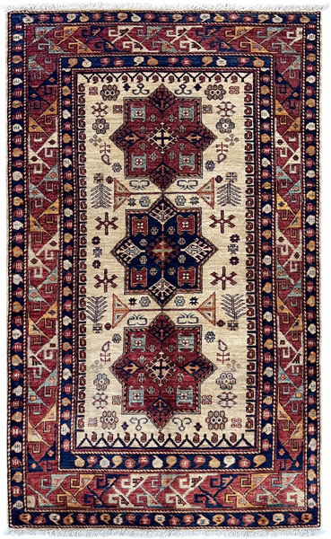 16301-Kazak Hand-Knotted/Handmade Afghan Rug/Carpet Tribal/Nomadic Authentic/ Size: 6'1" x 4'2"/ 185cm x 127cm