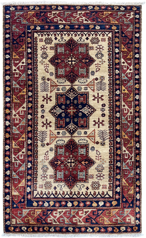16301-Kazak Hand-Knotted/Handmade Afghan Rug/Carpet Tribal/Nomadic Authentic/ Size: 6'1" x 4'2"/ 185cm x 127cm
