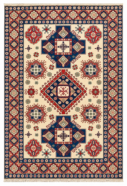 27919-Royal Kazak Hand-Knotted/Handmade Afghan Rug/Carpet Tribal/Nomadic Authentic/ Size: 10'0" x 6'6" / 305cm x 198cm/305m x 198cm