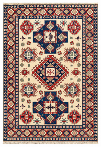 27919-Royal Kazak Hand-Knotted/Handmade Afghan Rug/Carpet Tribal/Nomadic Authentic/ Size: 10'0" x 6'6" / 305cm x 198cm/305m x 198cm