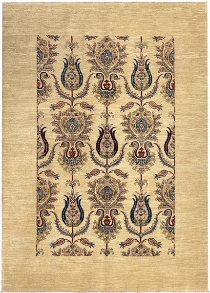 19125-Chobi Ziegler Hand-Knotted/Handmade Afghan Rug/Carpet Tribal/Nomadic Authentic/Size: 7'9" x 5'6"/ 236cm x 168cm