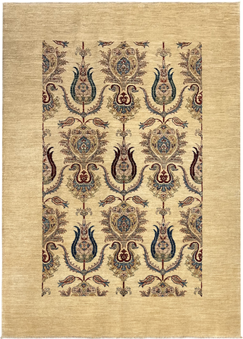 19125-Chobi Ziegler Hand-Knotted/Handmade Afghan Rug/Carpet Tribal/Nomadic Authentic/Size: 7'9" x 5'6"/ 236cm x 168cm