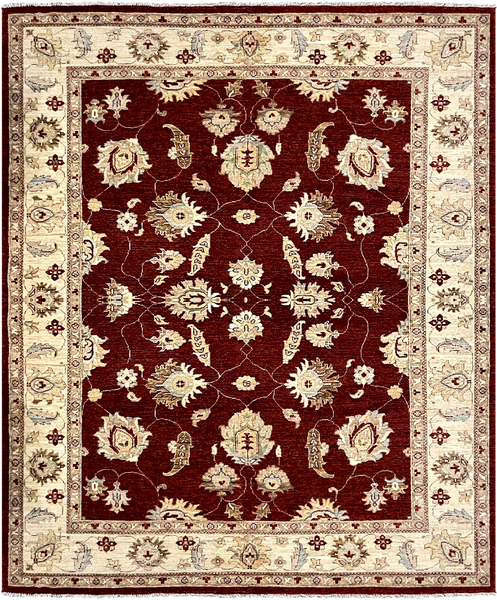 19224-Chobi Ziegler Hand-Knotted/Handmade Afghan Rug/Carpet Traditional Authentic/ Size: 7'11''x 6'7''/ 241cm x 200cm