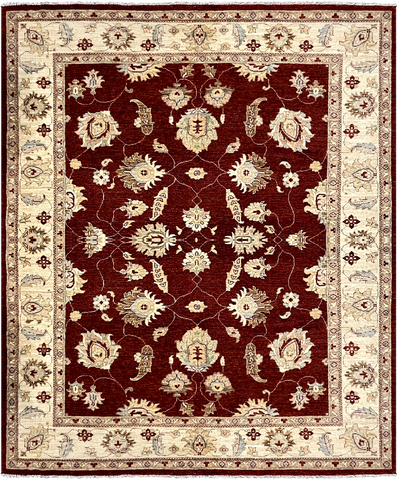 19224-Chobi Ziegler Hand-Knotted/Handmade Afghan Rug/Carpet Traditional Authentic/ Size: 7'11''x 6'7''/ 241cm x 200cm