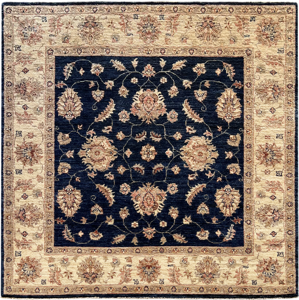 19305-Chobi Ziegler Hand-Knotted/Handmade Afghan Rug/Carpet Tribal/Nomadic Authentic/ Size: 5'1" x 5'1"/ 155cm x 155cm