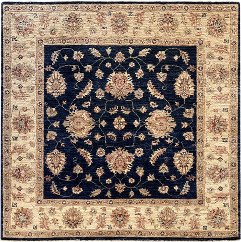 19305-Chobi Ziegler Hand-Knotted/Handmade Afghan Rug/Carpet Tribal/Nomadic Authentic/ Size: 5'1" x 5'1"/ 155cm x 155cm