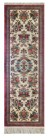 27131-Ghom Hand-knotted/Silk/Handmade Persian Rug/Carpet Traditional Authentic/ Size: 6'4" x 1'11"/193cm x 58cm