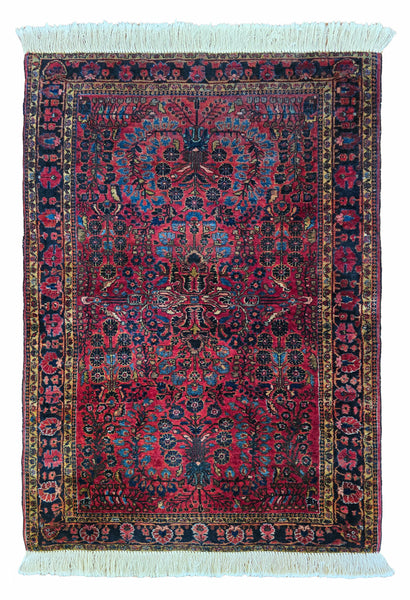 27136-Antique Sarough Hand-Knotted/Handmade Persian Rug/Carpet Traditional/Authentic/ Size: 4'9" x 3'4"/145cm x 102cm