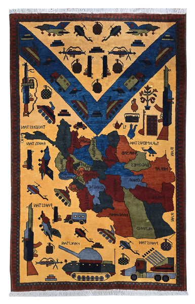 27854B- Balutch War Rug/ Afghan Hand-knotted Authentic/Nomadic/ Tribal Rug/Carpet/ Size: 6'0" x 3'7"/183cm x 109cm