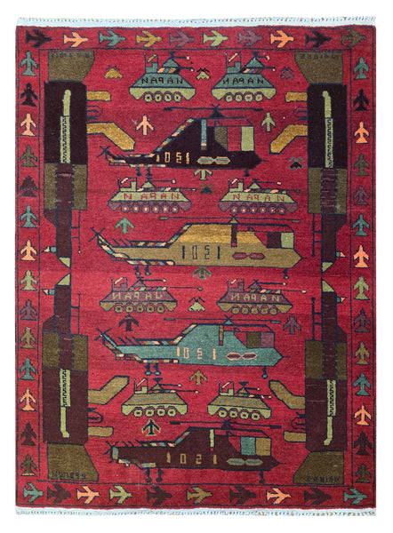 27853B- Balutch War Rug/ Afghan Hand-knotted Authentic/Nomadic/ Tribal Rug/Carpet/ Size: 5'0" x 3'7"/152cm x 109cm