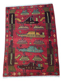 27853B- Balutch War Rug/ Afghan Hand-knotted Authentic/Nomadic/ Tribal Rug/Carpet/ Size: 5'0" x 3'7"/152cm x 109cm