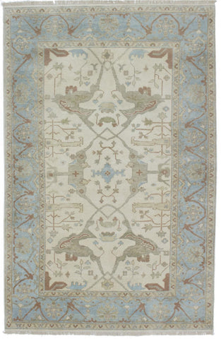 26853- Royal Ushak Hand-Knotted/Handmade Indian Rug/Carpet Traditional/Authentic/Size: 9'4" x 5'9"
