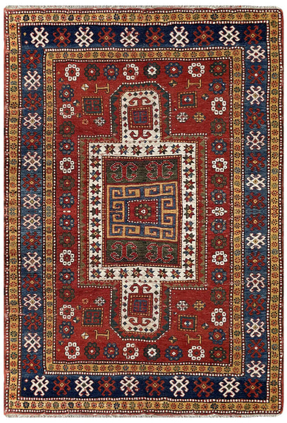 20882-Antique Kazak Handmade/Hand-Knotted Russian Rug/Carpet Tribal/Nomadic Authentic/ Size: 7’4” x 4’11”/ 224cm x 150cm