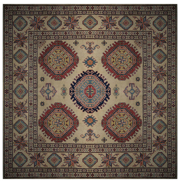 21562-Kazak Hand-Knotted/Handmade Afghan Rug/Carpet Tribal/Nomadic Authentic/ Size: 6'6''x 6'3''
