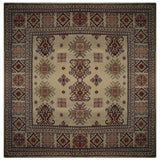 21566-Kazak Hand-Knotted/Handmade Afghan Rug/Carpet Tribal/Nomadic Authentic/Size: 6'6" x 6'4"/ 198cm x 193cm